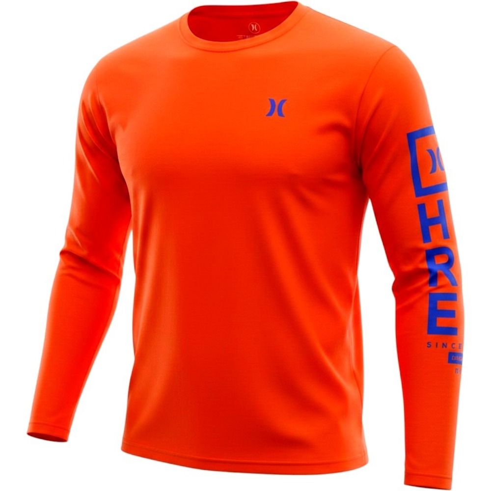 Hurley Rash Guard Mens Medium Orange Polyester Long Sleeve Surf Swim Performance